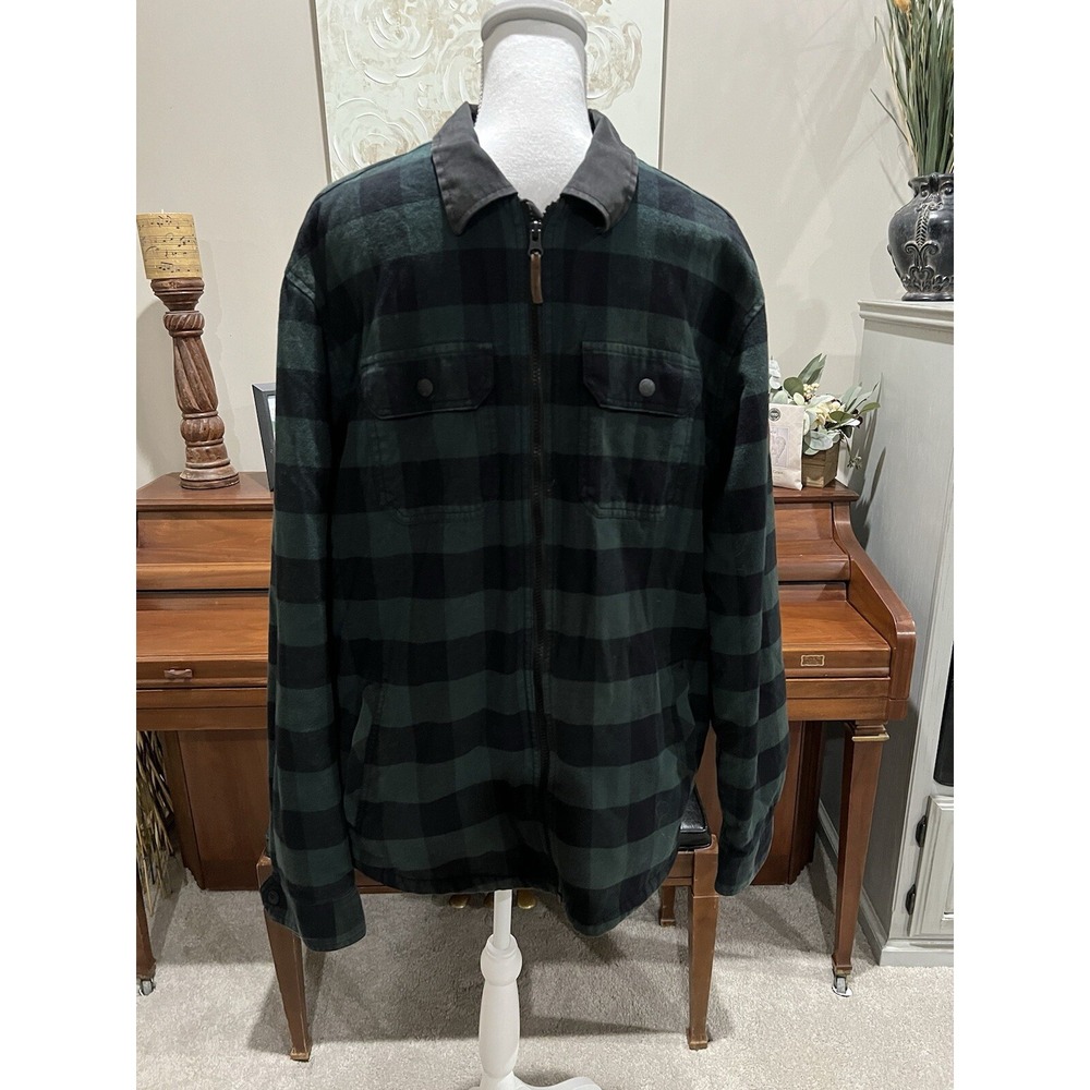 Eddie Bauer Fleece Lined Men's Jacket Size Large Green And Black Checked